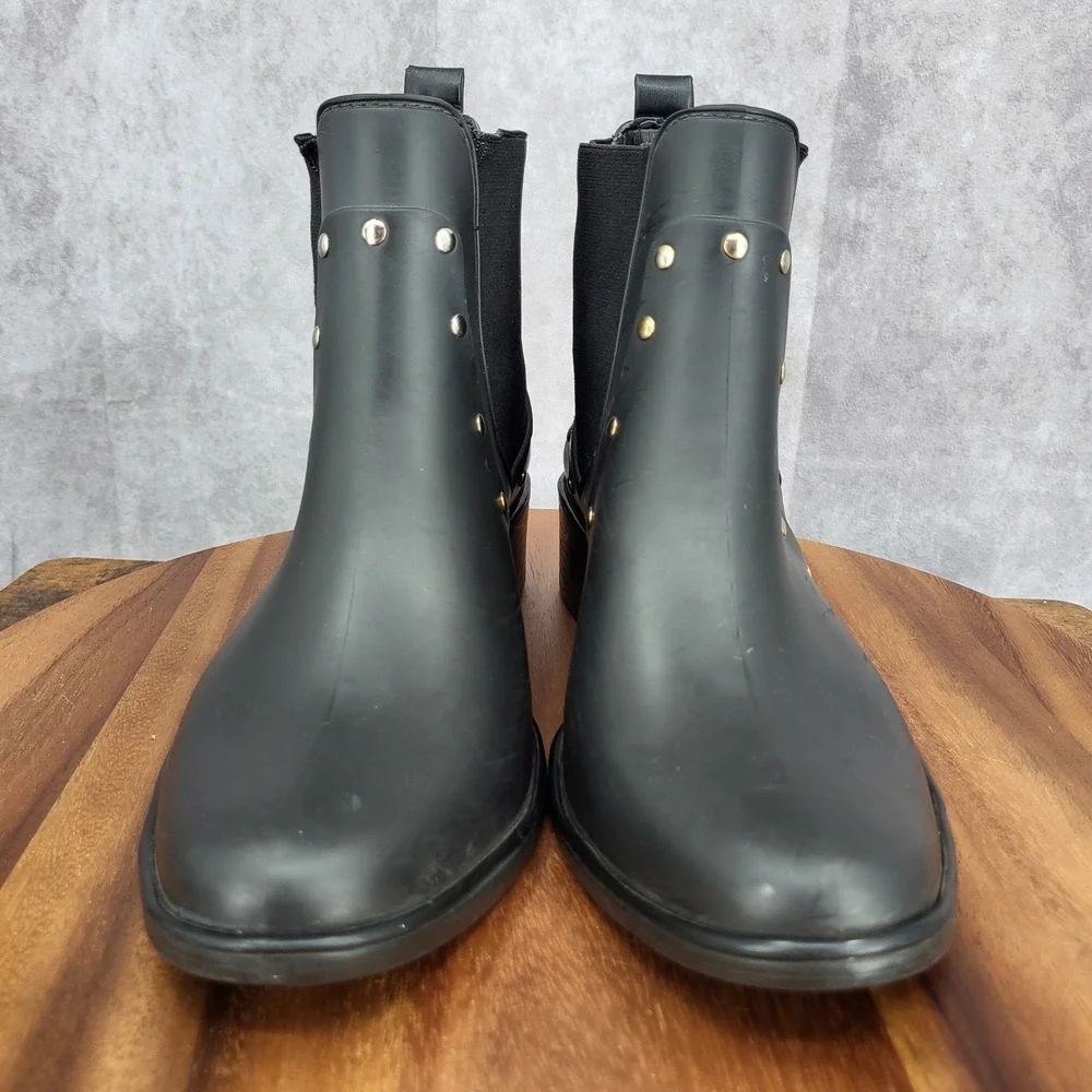 Kate Spade Chelsea Rain Boots‎ Womens 10 / 11 Black Gold Studded Water Resistant